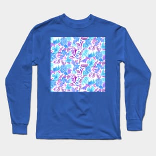 Oil Painted Blue Flowers Long Sleeve T-Shirt